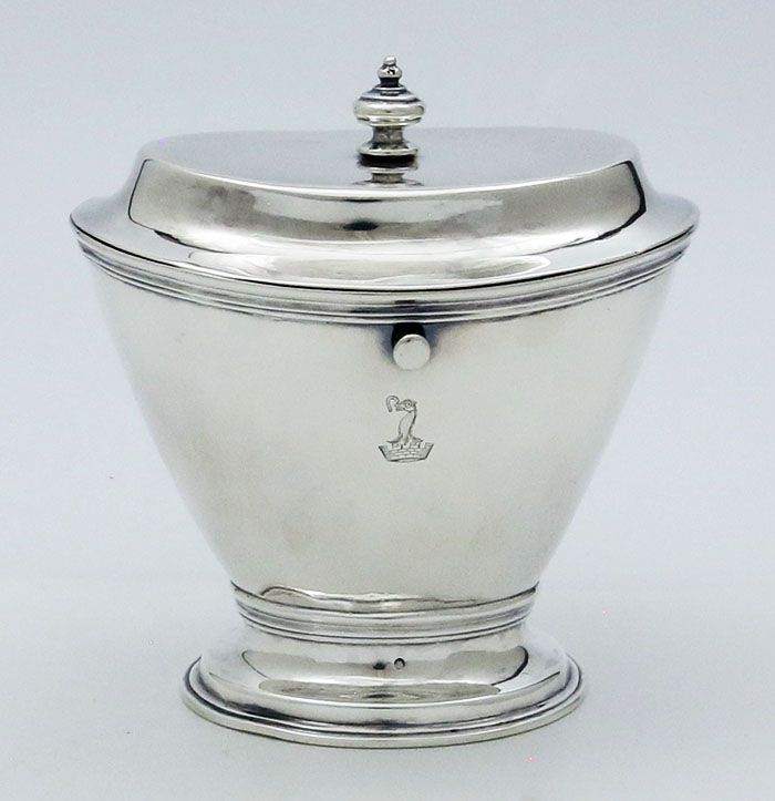 Dutch antique silver tea caddy with crest